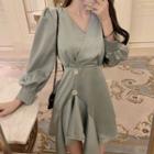 Irregular Hem Long-sleeve Mini A-line Dress