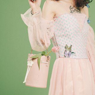 Flower Accent Crossbody Cylinder Bag As Shown In Figure - One Size