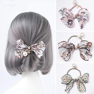 Faux Pearl Printed Bow Hair Tie