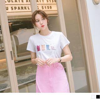 Cat-print Short-sleeve Round Neck T-shirt