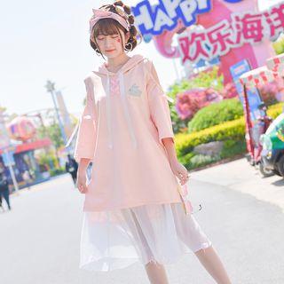 Hooded 3/4-sleeve Midi A-line Dress