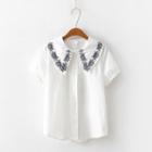 Short-sleeve Floral Embroidered Wide-collar Shirt White - One Size
