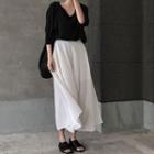 Elbow-sleeve Top / Midi A-line Skirt
