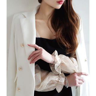 Inset Square-neck Sheer Blouse A-line Dress