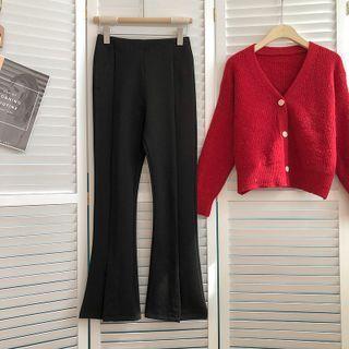 Plain High-waist Shift Straight-leg Trousers