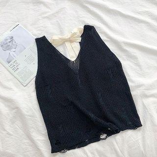 Distressed V-neck Knit Vest