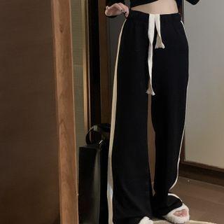 Contrast Trim High-waist Wide-leg Sweatpants Black - One Size
