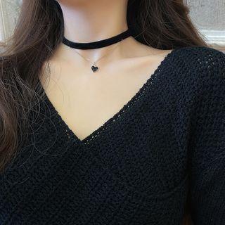 Alloy Heart Layered Choker Black & Gold - One Size