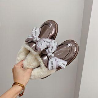Lettering Bow Ankle Snow Boots