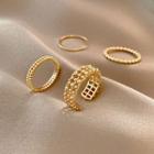 Set Of 4 : Alloy Ring / Open Ring (assorted Designs) Set Of 4 - J424 - Gold - One Size