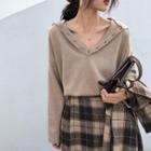 Hooded V-neck Knit Pullover