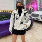 Collared Printed Faux-fur Jacket Ivory - One Size