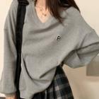 Letter Embroidered Sweatshirt / Plaid A-line Skirt