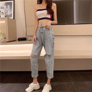High-waist Straight-cut Denim Jeans