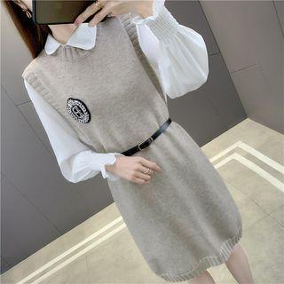 Set: Rhinestone Knit Overall Dress + Plain Shirt