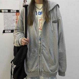 Applique Long-sleeve Zipped Hooded Jacket