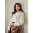 Double-breasted Faux-pearl Button Blouse