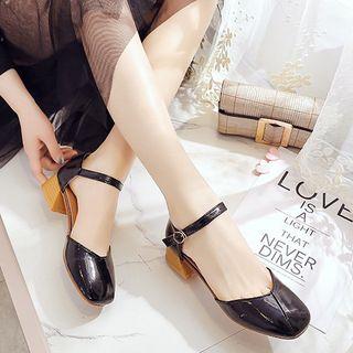 Patent Square Toe Block Heel Dorsays