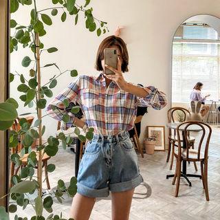 Cuff-hem Denim / Cotton Shorts