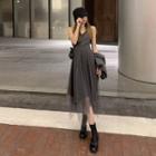 Plain Blazer / Spaghetti-strap Mesh A-line Dress / Set