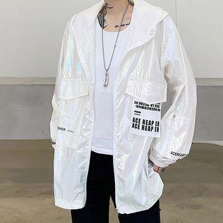 Lettering Holographic Hooded Zip-up Jacket