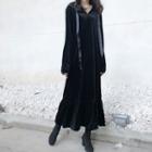 Plain Long-sleeve Loose-fit Hooded Dress As Figure - One Size