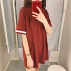 Elbow-sleeve Oversized T-shirt Wine Red - One Size