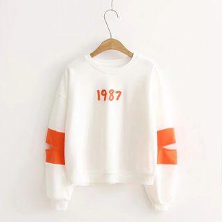 Contrast Panel Elbow-slit Lettering Sweatshirt