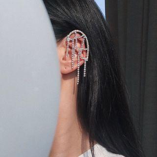 Rhinestone Fringed Asymmetrical Earring 1 Pair - Silver - One Size