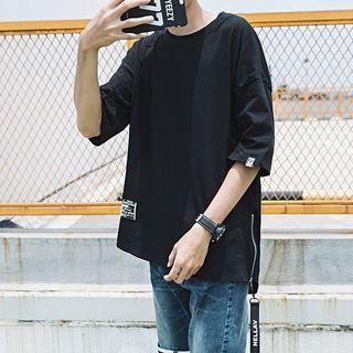 Zip Side Elbow-sleeve T-shirt