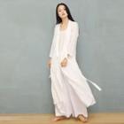 Long-sleeve Linen Maxi Wrap Dress