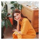 Elbow-sleeve Ruffle-trim Midi Dress