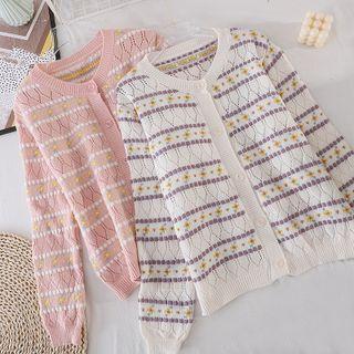 Round-neck Flower Pointelle-knit Jacket