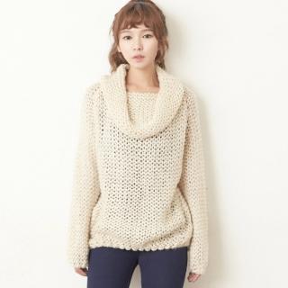 Cowl-neck Open-knit Top