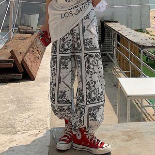 Print Wide-leg Pants White - One Size