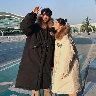 Couple Matching Long Furry-trim Hooded Padded Coat