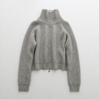 Turtleneck Plain Zip Cropped Cardigan