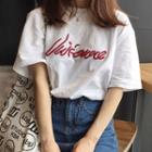 Short-sleeve Lettering Embroidered Top