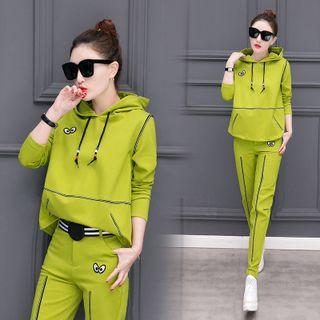 Set: Eyes Embroidered Hoodie + Contrast Trim Pants