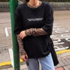 Set: Lettering Elbow-sleeve T-shirt + Leopard Pattern Long-sleeve T-shirt