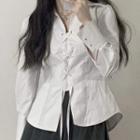 Lace-up Shirt / Mini Pleated Skirt