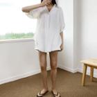 Open-placket Round-hem Blouse