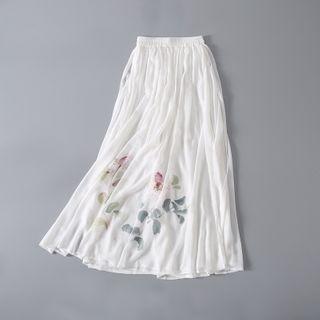 Printed Maxi Chiffon Skort White - One Size
