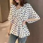 Dotted Elbow-sleeve A-line Blouse