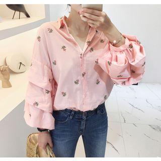 Tiered-sleeve Embroidered Shirt