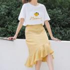 Set: Embroidered Short-sleeve T-shirt + Ruffle Straight-fit Skirt