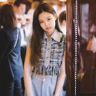 Short-sleeve Tweed Top Blue - One Size