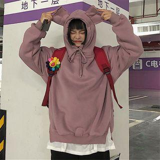 Mock Two-piece Drawstring Hoodie Mauve Pink - One Size