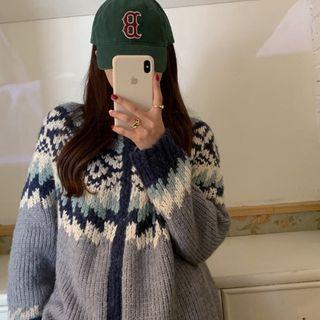 Patterned Zip-up Cardigan Blue - One Size