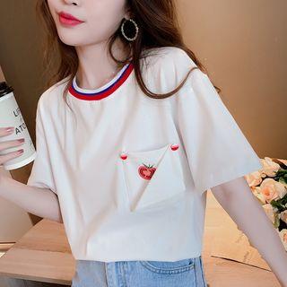 Contrast Trim Tomato Print Short-sleeve T-shirt